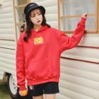 Printed Letter Hoodie Red - One Size