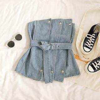 Denim Tube Top With Belt Blue - One Size