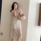 Short-sleeve Flower Print Mini A-line Dress / Midi A-line Dress