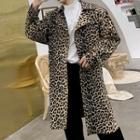 Long Leopard Print Tie-waist Trench Coat