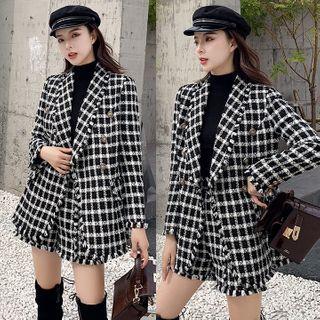 Set: Double-breasted Tweed Coat + Shorts