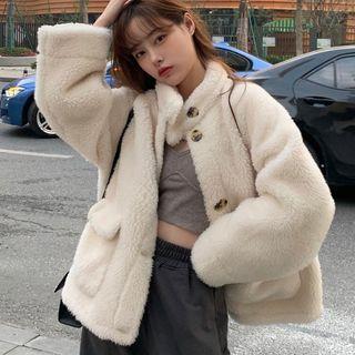 Mock Wool Buttoned Cardigan White - One Size