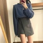 Plain Sweater / Asymmetric Hem Mini A-line Skirt