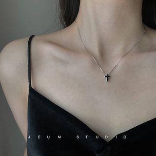 925 Sterling Silver Cross Pendant Necklace Black Cross - Silver - One Size