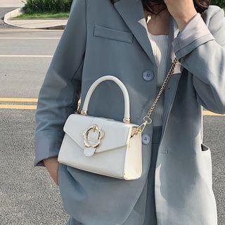 Faux Leather Flower Buckled Crossbody Bag