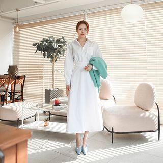 Gathered -waist Maxi Shirtwaist Dress
