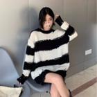 Distressed Sweater Stripes - Black & White - One Size