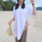 Side Slit Elbow Sleeve Long T-shirt