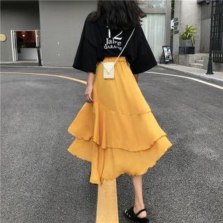 Ruffle Midi A-line Skirt Yellow - One Size