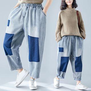 Color Panel Denim Harem Pants