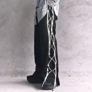 Lace-up Side High-waist Straight-cut Pants
