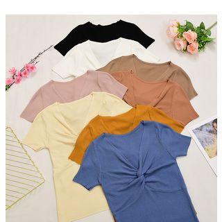 Short-sleeve Knot Front Knit Top
