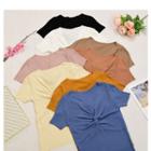Short-sleeve Knot Front Knit Top