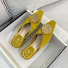 Disc-accent Low-heel Pointed Mules