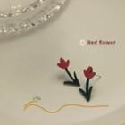 Flower Heart Earring 1 Pair - Red - One Size
