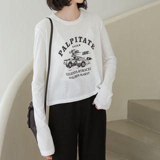 Long-sleeve Car Print T-shirt