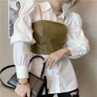 Puff-sleeve Shirt / Faux Leather Camisole Top
