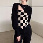 Cropped Sweater / Checkerboard Camisole Top