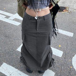 High-waist Ruched Cargo Maxi Skirt