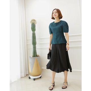 Balloon-sleeve Linen Blend Top