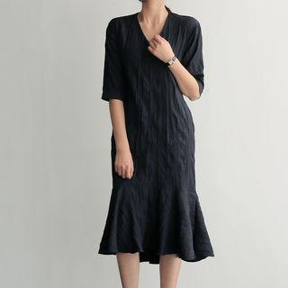Ruffle-hem Textured Midi Dress