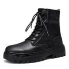 Genuine-leather Knit Panel Short Boots