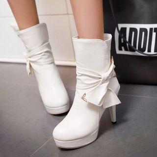 High-heel Bow Accent Ankle Boots
