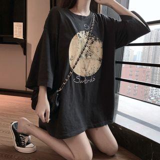 Loose-fit Short-sleeve Print T-shirt As Shown In Figure - One Size