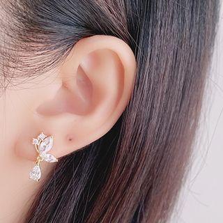 Rhinestone Drop Clip-on Earring 1 Pair - Clip-on Earrings - Gold & White - One Size