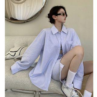 Long-sleeve Striped Loose-fit Shirt / Striped Shorts