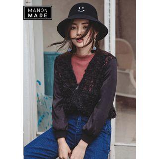Floral Lace-panel Bomber Jacket