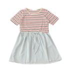 Mock Two-piece Striped Short-sleeve A-line Dress As Shown In Figure - One Size