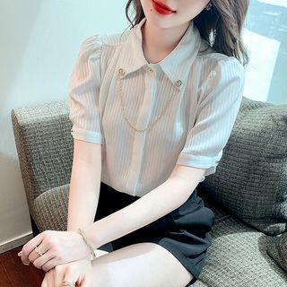 Short-sleeve Pinstriped Chain Detail Shirt