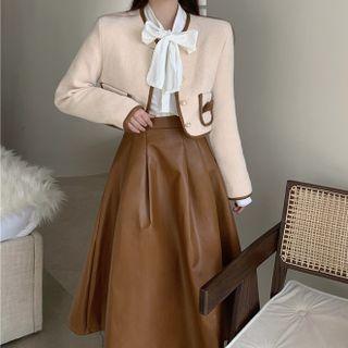 Ribbon Blouse / Button-up Jacket / A-line Skirt