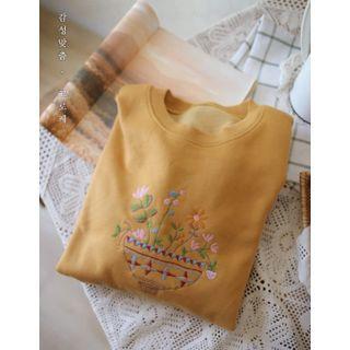 Flower Embroidery Fleece Sweatshirt