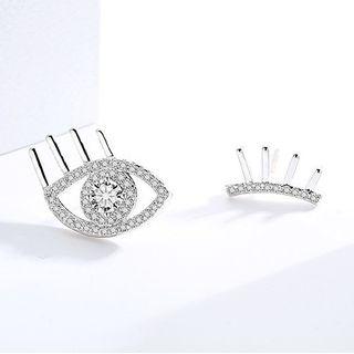 Non-matching Rhinestone Eye Stud Earring 1 Pair - As Shown In Figure - One Size