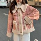 Plaid Single-breasted Coat Pink - One Size
