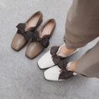 Genuine Leather Bow Accent Block Heel Loafers