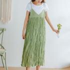 Spaghetti Strap Midi Ruched A-line Dress