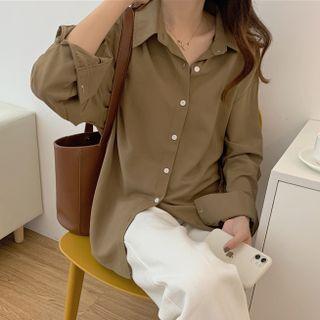 Lantern Sleeve Plain V-neck Blouse