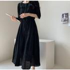 Set: Drawstring-waist Eyelet-lace Dress + Slipdress