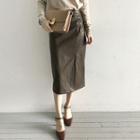 Faux-leather Midi H-line Skirt