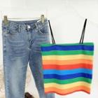 Spaghetti Strap Rainbow Stripe Knit Top Stripes - Rainbow - One Size