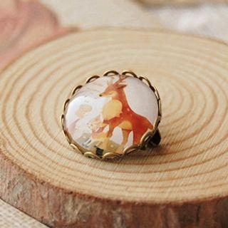 Retro Deer Print Brooch Tangerine - One Size