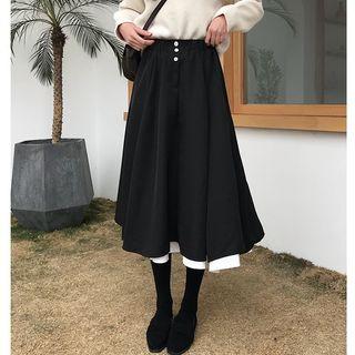 Mock Two-piece A-line Midi Skirt Black - One Size