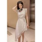 Dotted Short-sleeve Asymmetric A-line Dress