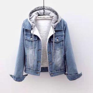 Fluffy-lined Hooded Denim Jacket