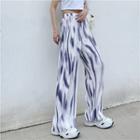 High-waist Tie-dye Print Wide-leg Pants White & Purple - One Size