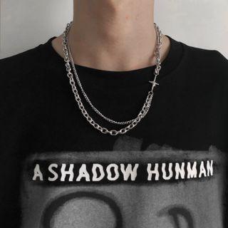 Layered Chunky Chain Necklace 1 Pc - Silver - One Size