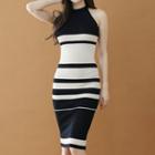 Striped Halter Knitted Bodycon Dress